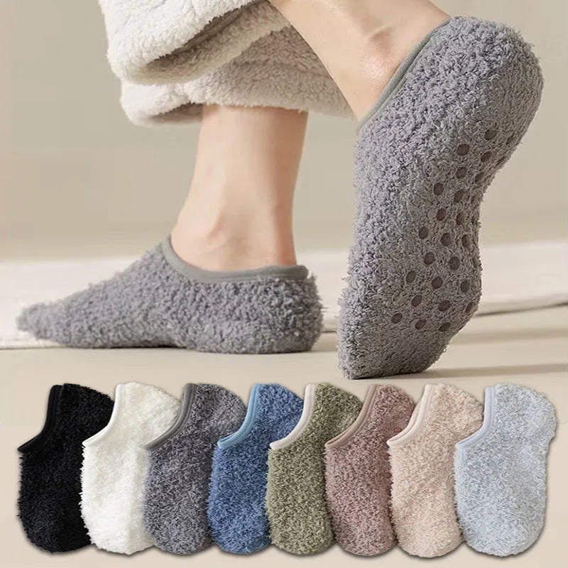 Men'S Winter Floor Socks Thick Warm  Home Boat Sleep Socks Anti-Slip Breathable Solid Color Easy Soft Comfortable Invisible Sox