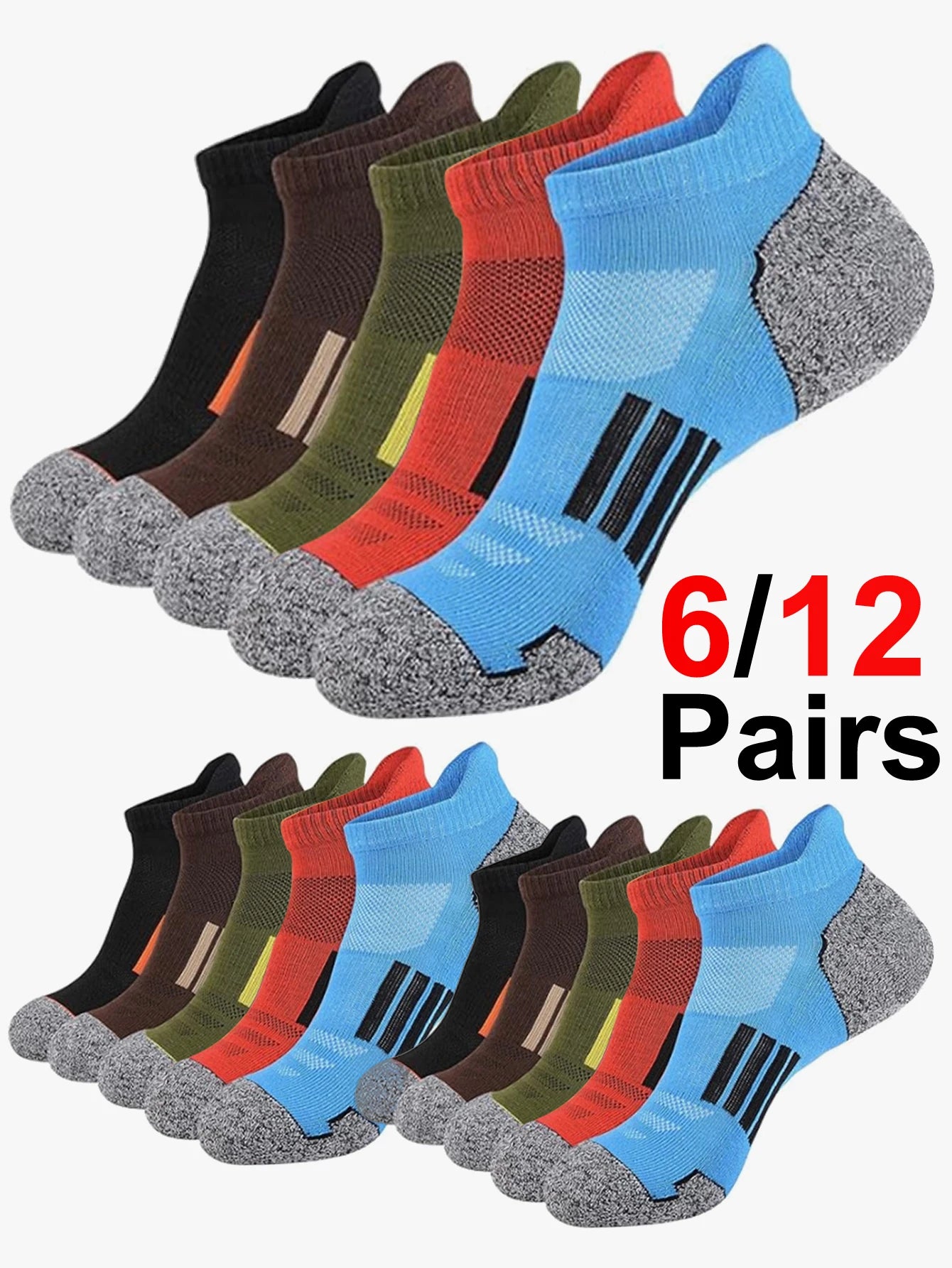 6/12 Pairs Mesh Sweat Absorbing and Breathable Thin Men's Sports Socks Casual Comfortable Non Slip Wear-resistant Men's Socks