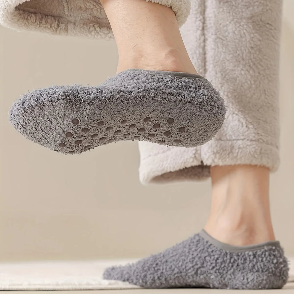 Men'S Winter Floor Socks Thick Warm  Home Boat Sleep Socks Anti-Slip Breathable Solid Color Easy Soft Comfortable Invisible Sox